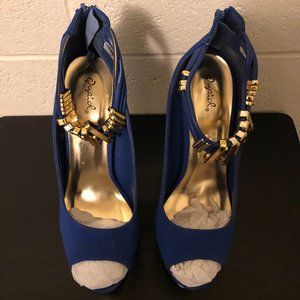 Blue Qupid Elastic Ankle Strap Peep Toe Heels